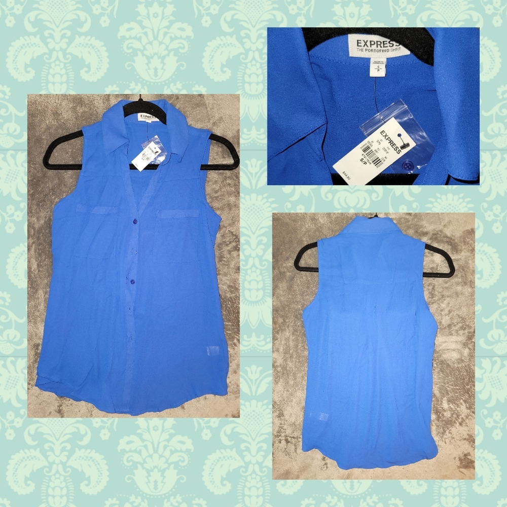 NWT EXPRESS Sleeveless Two Pocket 'Portofino Shirt' - Stunning Blue - Small